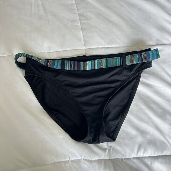 Anne Cole Black Blue Metallic Belted Bikini Bottom Bathing Suit Womens Medium M - Picture 1 of 6